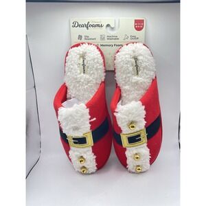 Dearfoams Santa Belt Memory Foam Slippers Red/White Size‎ W 11-12 M9-10 BinR